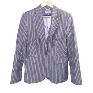 IPEKYOL Gray White Striped One Button Linen Blend Casual Career Blazer Size 8